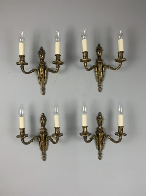 Set of Four French Brass Wall Lights, Rewired