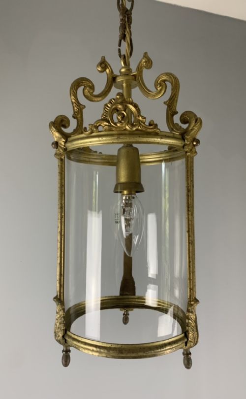 Small French Gilt Brass Single Light Lantern, Rewired