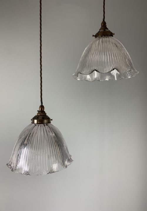 Pair of Holophane Ceiling Lights, Original Shades, Rewired
