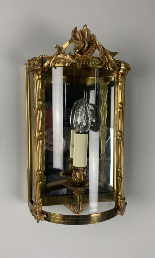 Single French Gilt Brass Half Lantern, Wall Light, Rewired
