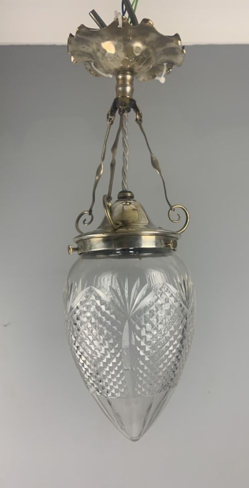 Edwardian Distressed Silver Plated Cut Glass Ceiling Light, Rewired