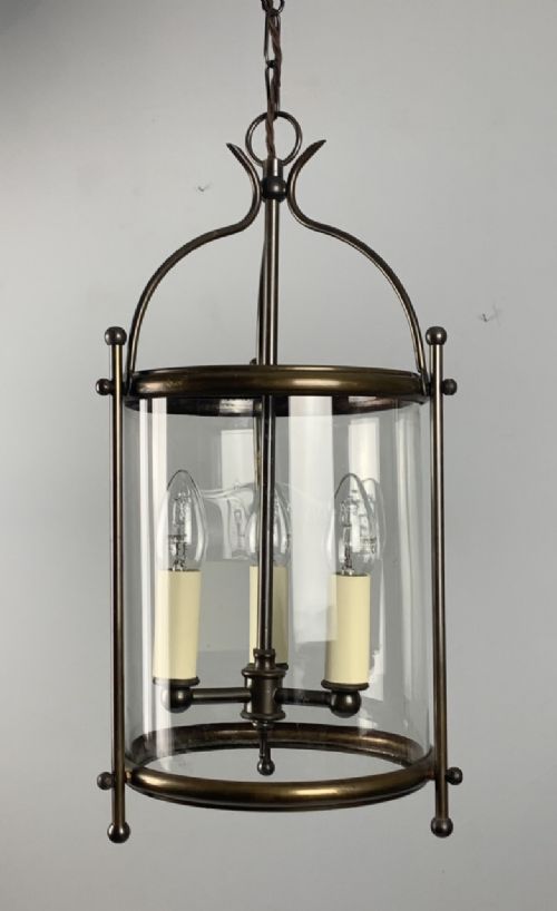 Bronzed Brass French Triple Light Lantern, Rewired
