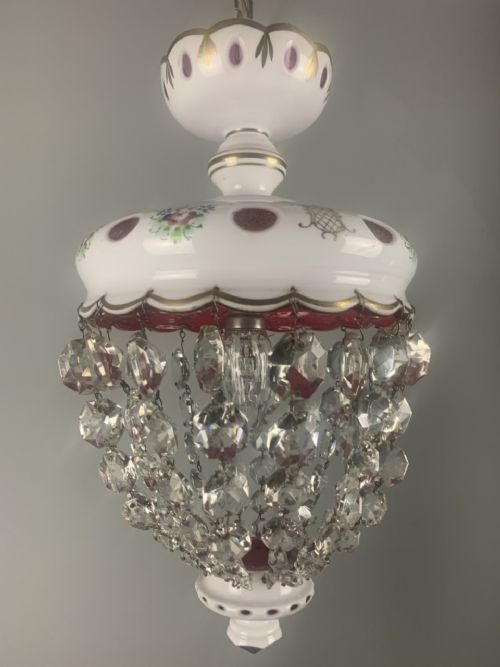 Bohemian Cranberry & Crystal Lustre Ceiling Light, Rewired