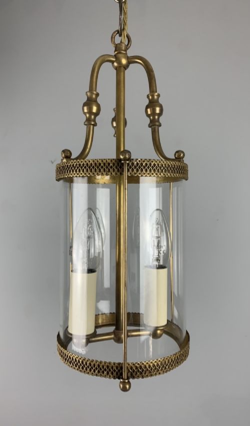 French Small Brass Twin Light Antique Hall Lantern