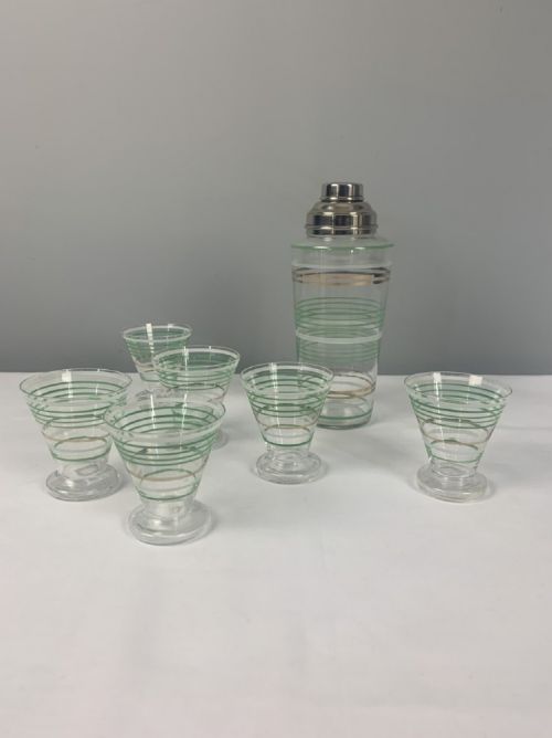 Art Deco 1930s Glass Chrome Cocktail Shaker Set