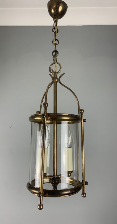 Small French 1930s Aged Brass Lantern, Rewired