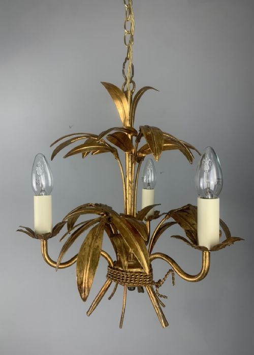 French Gilt 3 Light Chandelier, Ceiling Light, Rewired