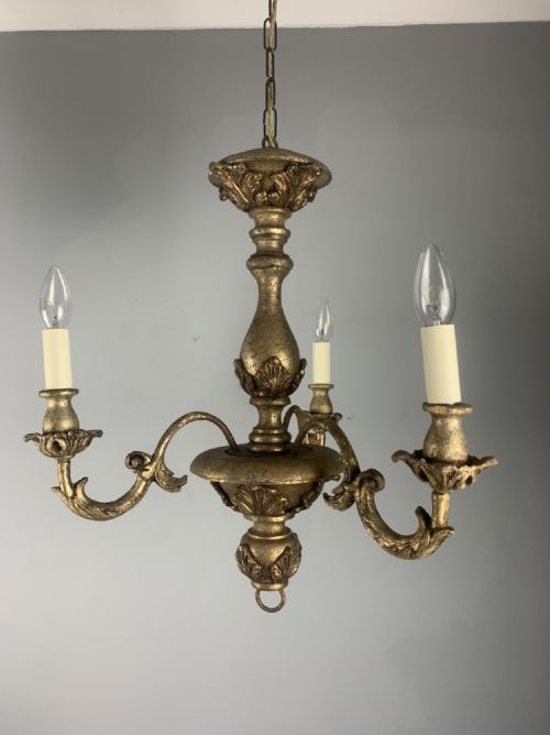 French Giltwood  3 Branch Chandelier, Ceiling Light, Rewired