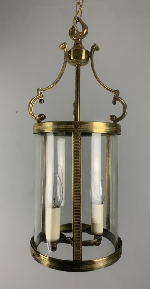 French Twin Light Brass Convex Lantern, Rewired