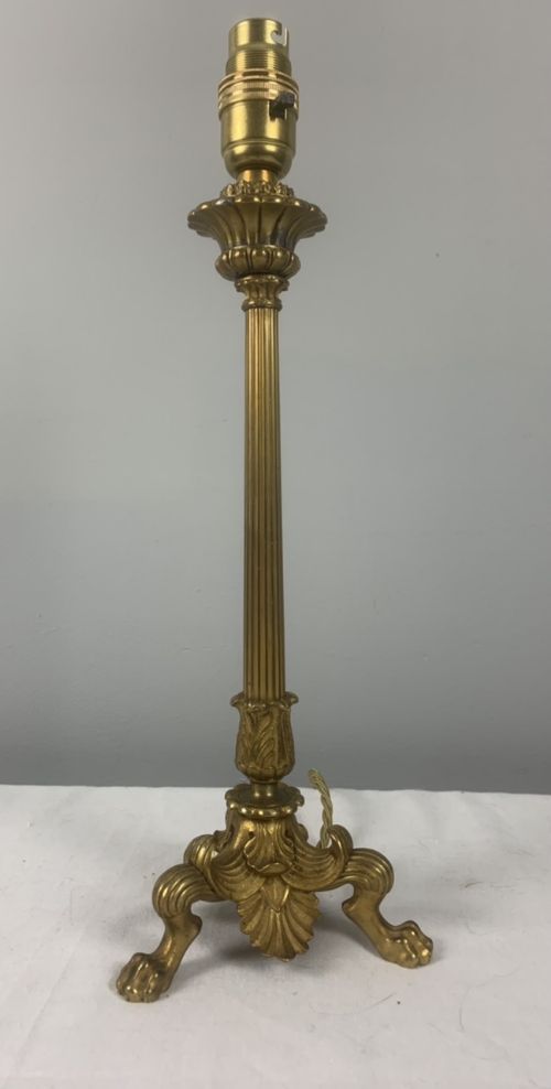 French Claw Foot Gilt Brass Table Lamp, Rewired and Pat Tested