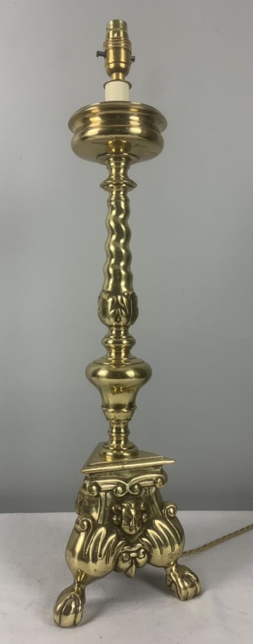 Large English Brass Altar Candlestick Table Lamp, Rewired and Pat Tested