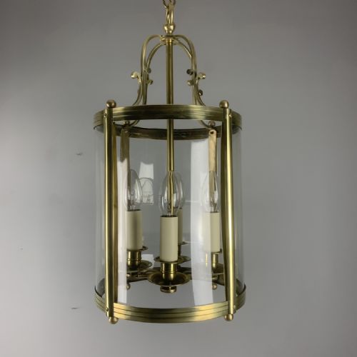 French Polished Brass Four Light Convex Antique Hall Lantern, Rewired