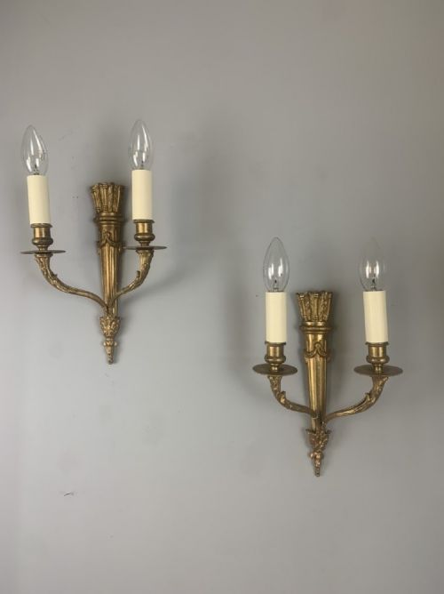 Pair of French Gilt Brass Empire Antique Wall Lights, Rewired and Pat Tested