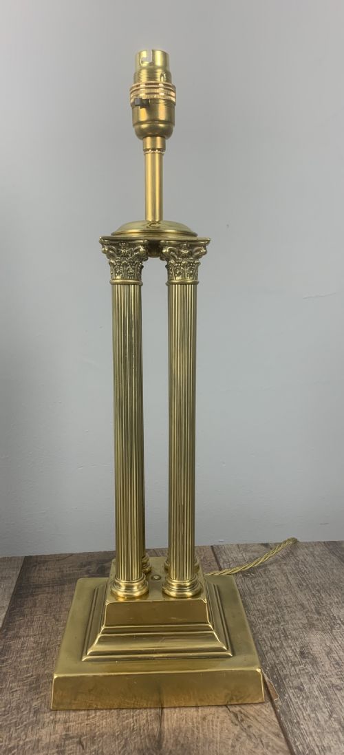 Victorian Brass Corinthian Column Antique Table Lamp, Rewired and Pat Tested