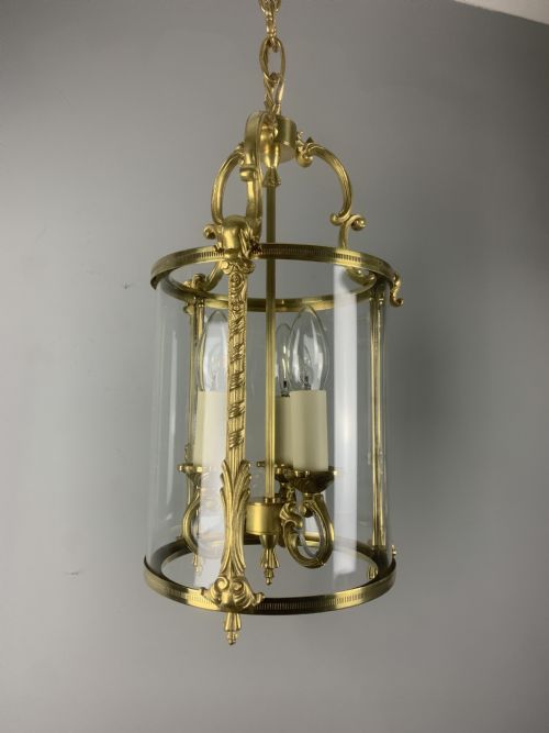 French Ornate Brass Triple Light Antique Lantern, Rewired