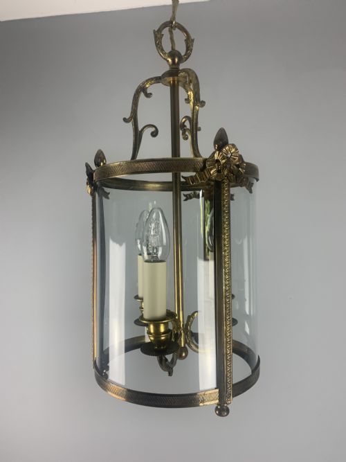 French Triple Light Brass Convex Lantern, Rewired