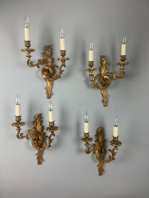 Set of 4 French Gilt Bronze Wall Lights, Rewired