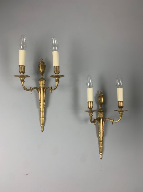 Pair of Classical French Gilt Brass Wall Lights, Rewired