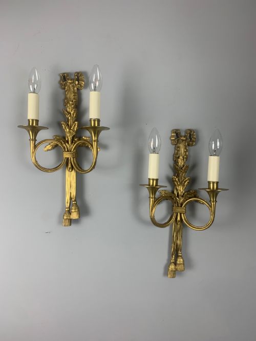 Pair of French Trumpet Brass Wall Lights, Rewired