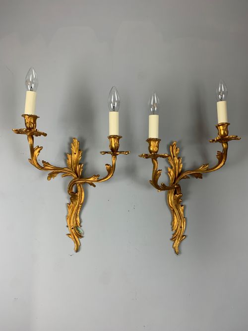 Large Pair of Opposing French Rococo Gilt Bronze Wall Light