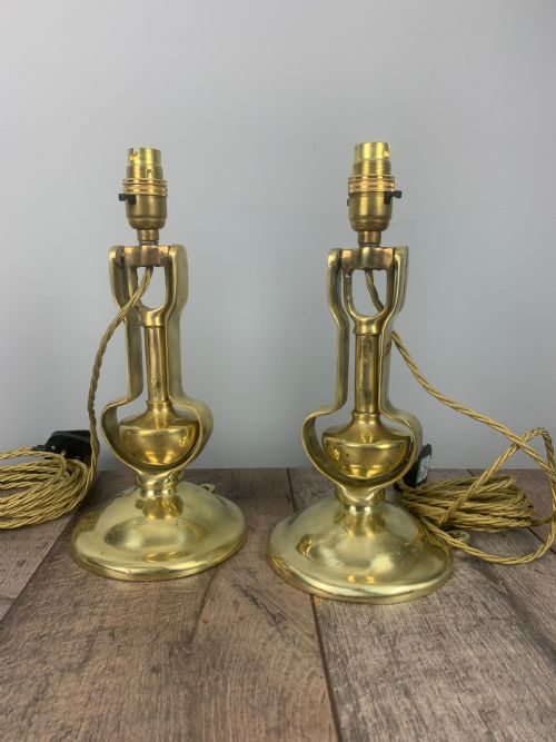 Pair of Heavy Brass Gimbal Table Lamps, Rewired and Pat Tested