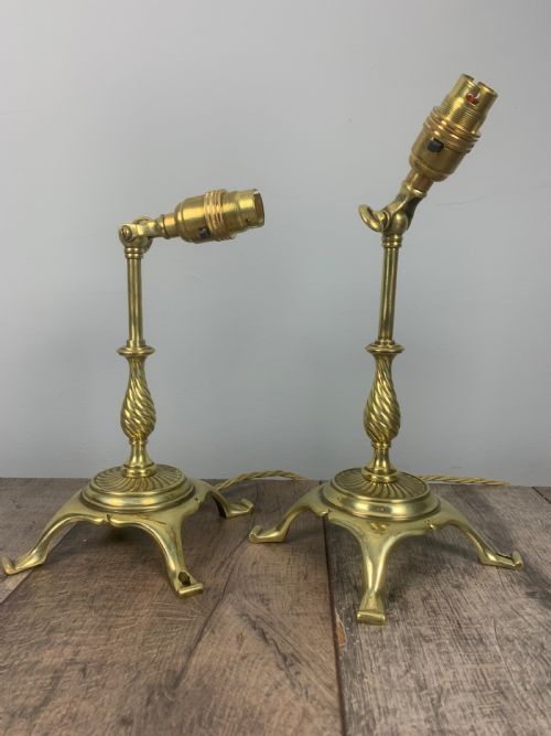Pair of Adjustable Edwardian Brass Pullman Table Lamp, Rewired and Pat Tested