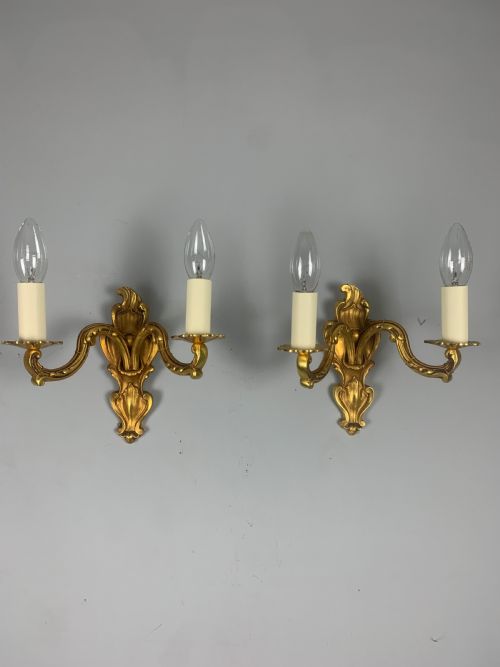 French Gilded Twin Arm Antique Wall Lights