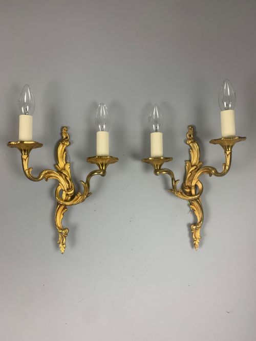 French Gilded Twin Arm Antique Wall Lights
