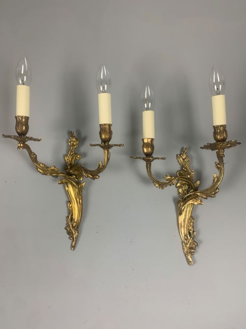 Pair of French Gilt Brass Rococo Antique Wall Lights
