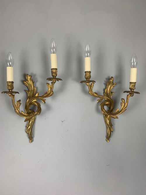 Pair of French Gilt Brass Antique Wall Lights