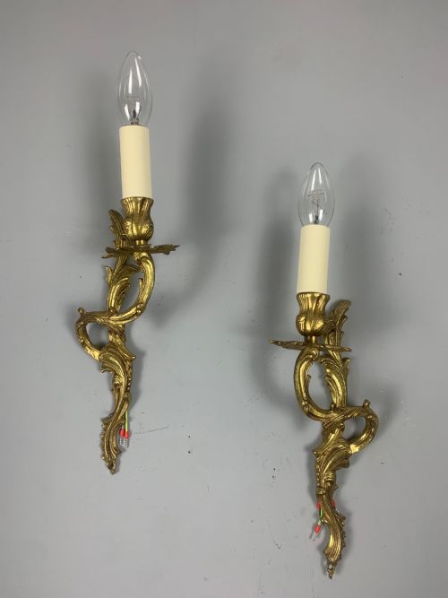 Pair of French Gilt Brass Single Antique Wall Lights