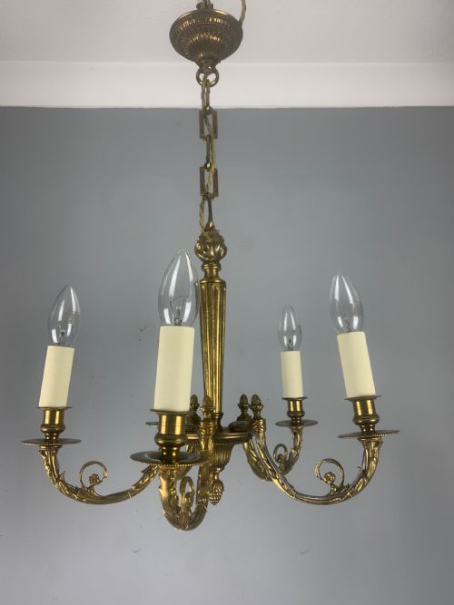 Small French Gilt Brass 5 Light Chandelier