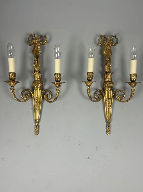 French Pair of Gilded Bronze Twin Arm Wall Lights