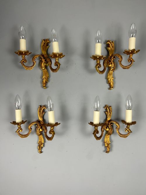 Set of 4 French Gilded Twin Arm Antique Wall Lights