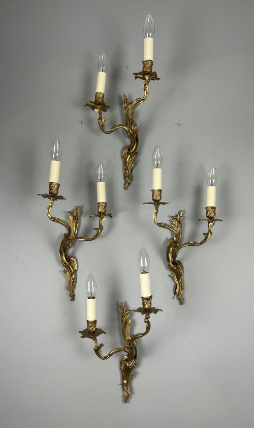 Set of 4 French Gilded Twin Arm Antique Wall Lights