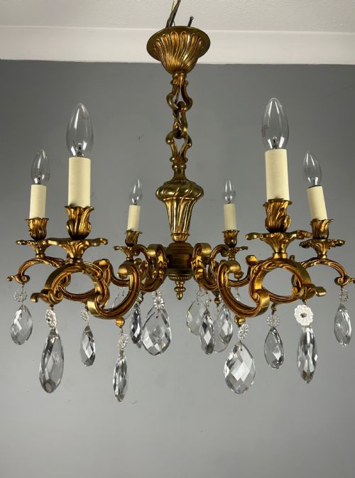 French Gilded Bronze 6 Light Antique Chandelier