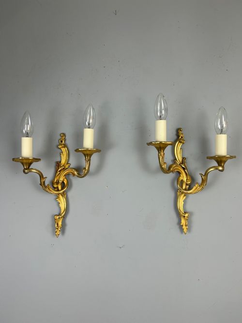 Pair of French Gilt Brass Antique Wall Lights