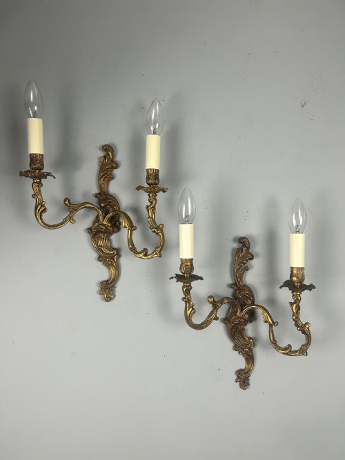 Pair of French Gilt Brass Antique Wall Lights
