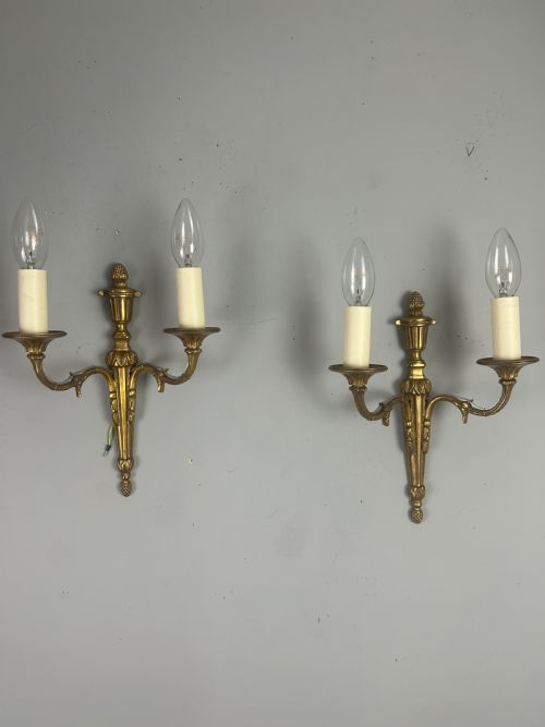 French Pair of Gilt Brass Antique Wall Lights