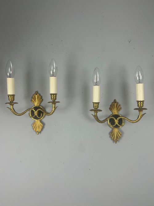 Pair of French Gilt Brass Empire Antique Wall Lights, Rewired