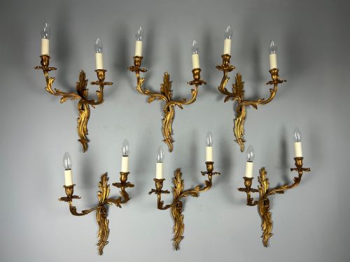 Set of 6 Large Rococo Gilt French Antique Wall Lights