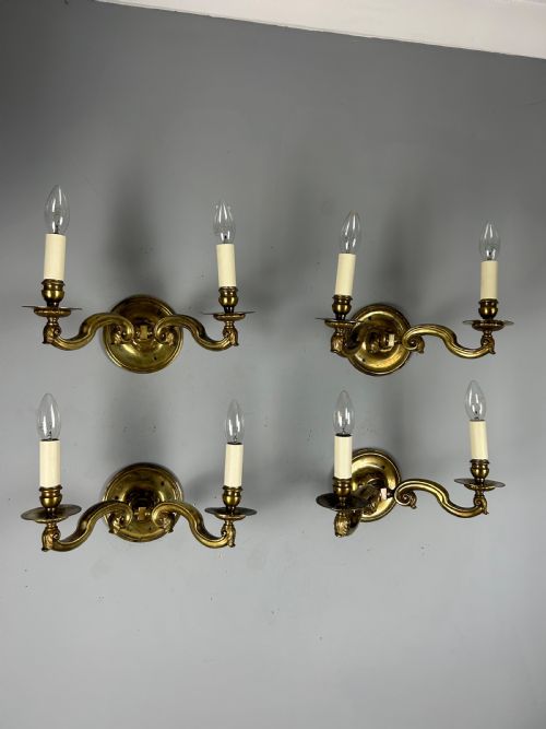Set of 4 English Brass Antique Wall Lights, Rewired