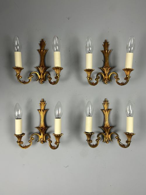 Set of 4 Small French Gilded Twin Arm Antique Wall Lights