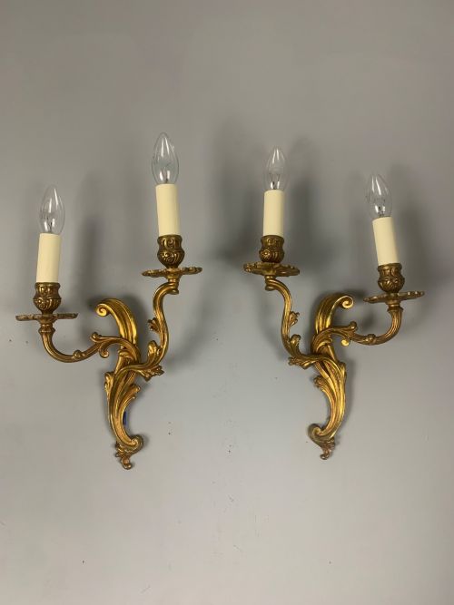 Pair of French Gilded Twin Arm Antique Wall Lights