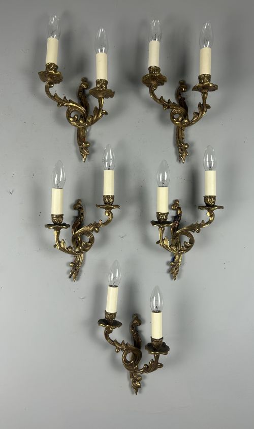 Set of 5 French Gilt Brass Antique Wall Lights