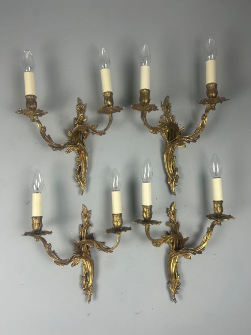 Set of 4 Gilt French Antique Wall Lights, Rewired