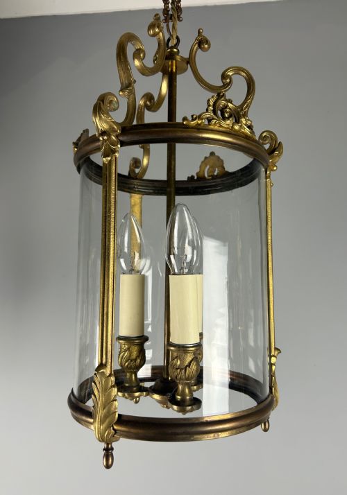 French Gilded Bronze Triple Light Hall Lantern, Rewired