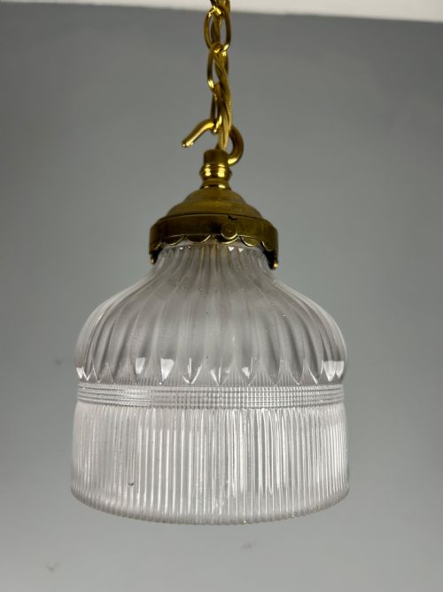 Antique Holophane Pendant Ceiling Light, Original Shade, Rewired and Pat Tested