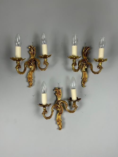 Set of 3 French Gilded Twin Arm Antique Wall Lights