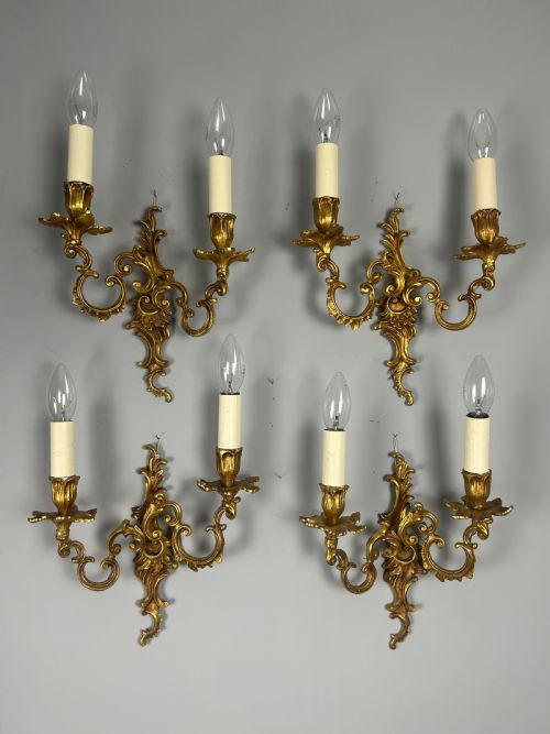 Set of 4 French Gilt Brass Antique Wall Lights
